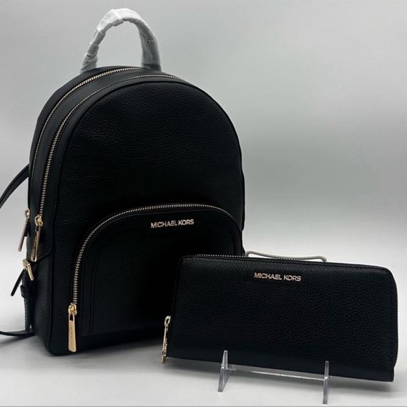 Michael Kors Medium Jaycee Backpack & Continental Wallet Wristlet Black - Picture 1 of 14